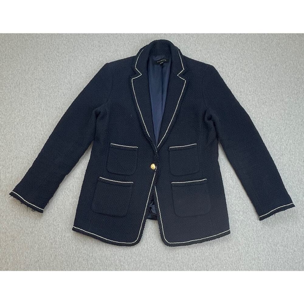 Talbots Blazer Women 10 Blue 100% Cotton 1-Button Gold Buttons Lined Jacket